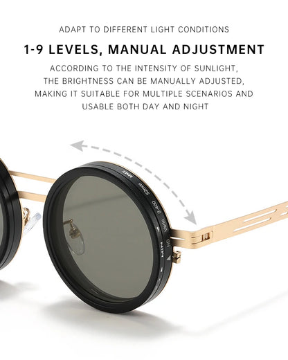 Polarized Round Steampunk ND9 Adjustable Dimming Sunglasses