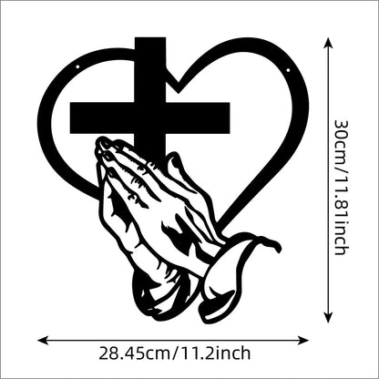 Elegant Metal Christian Heart & Cross Wall Decor