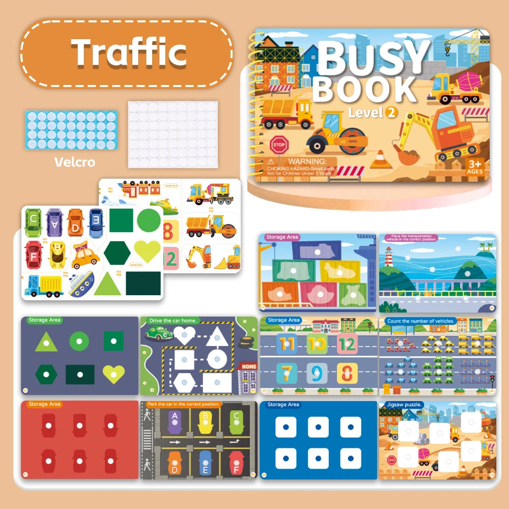 Children Quiet Busy Book 4 Themes Cartoon Travel Sticker