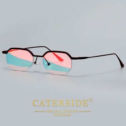 Retro Polygon Sunglasses Men Metal Semi Rimless