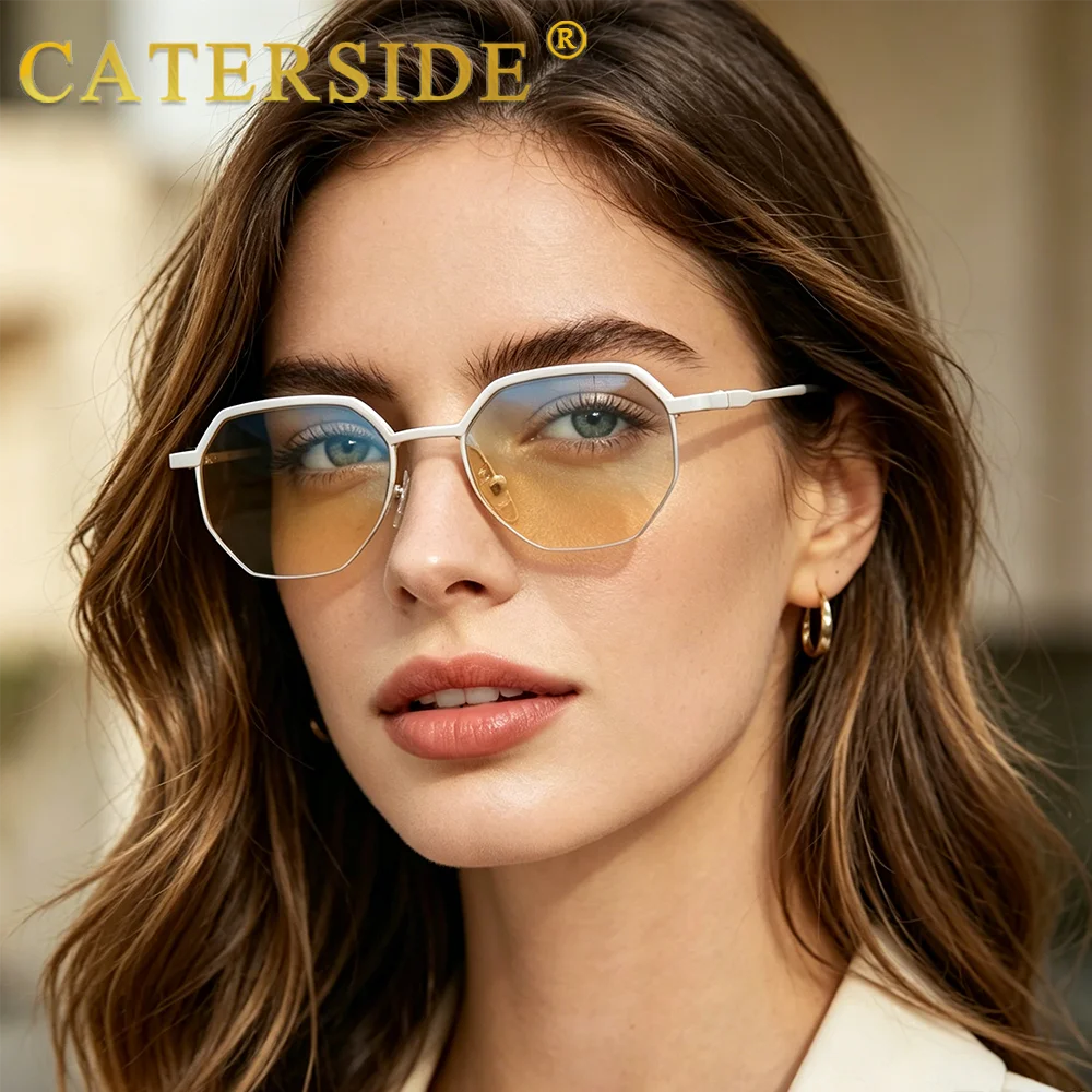 Retro Polygon Sunglasses Men Metal Semi Rimless