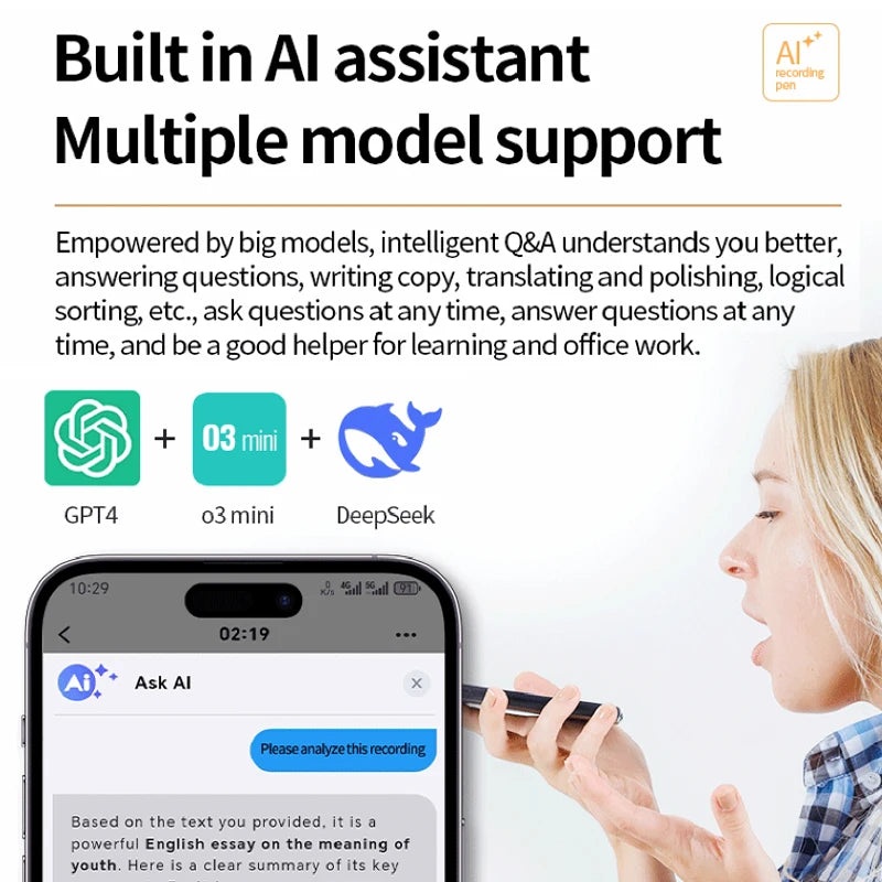 8-128GB AI Voice Recorder Real-Time Transcription