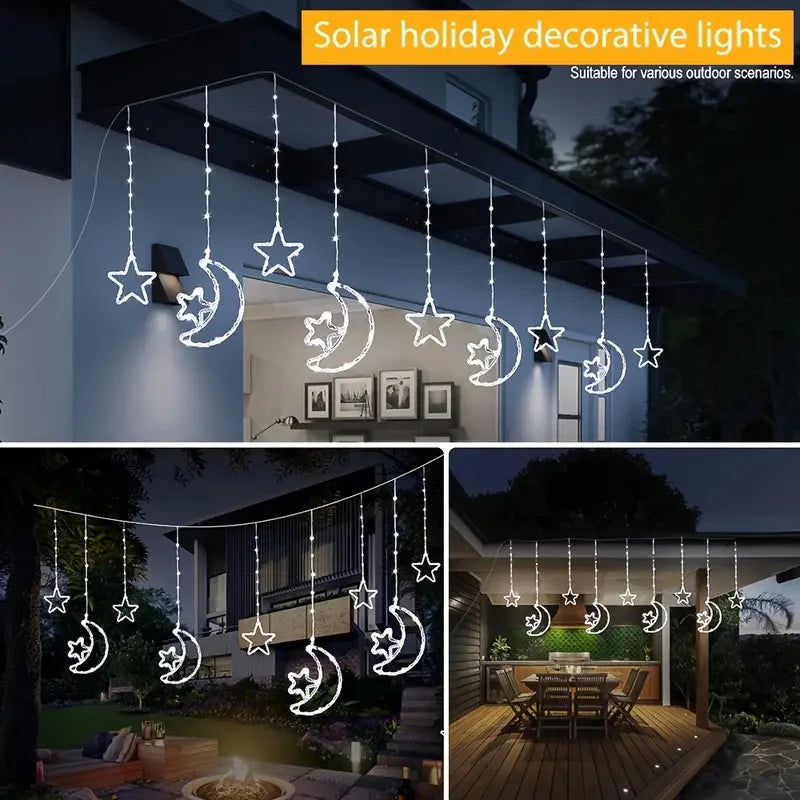 Solar Star Moon String Lights 8 Modes Outdoor Hanging Light