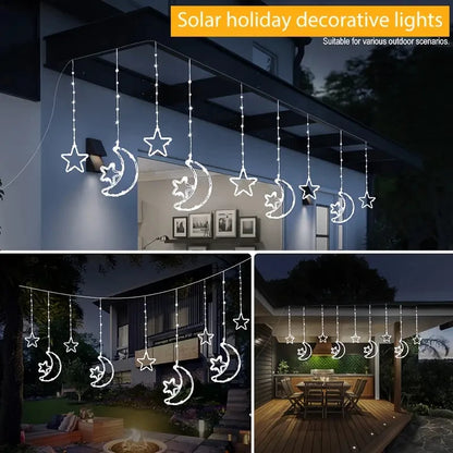 Solar Star Moon String Lights 8 Modes Outdoor Hanging Light