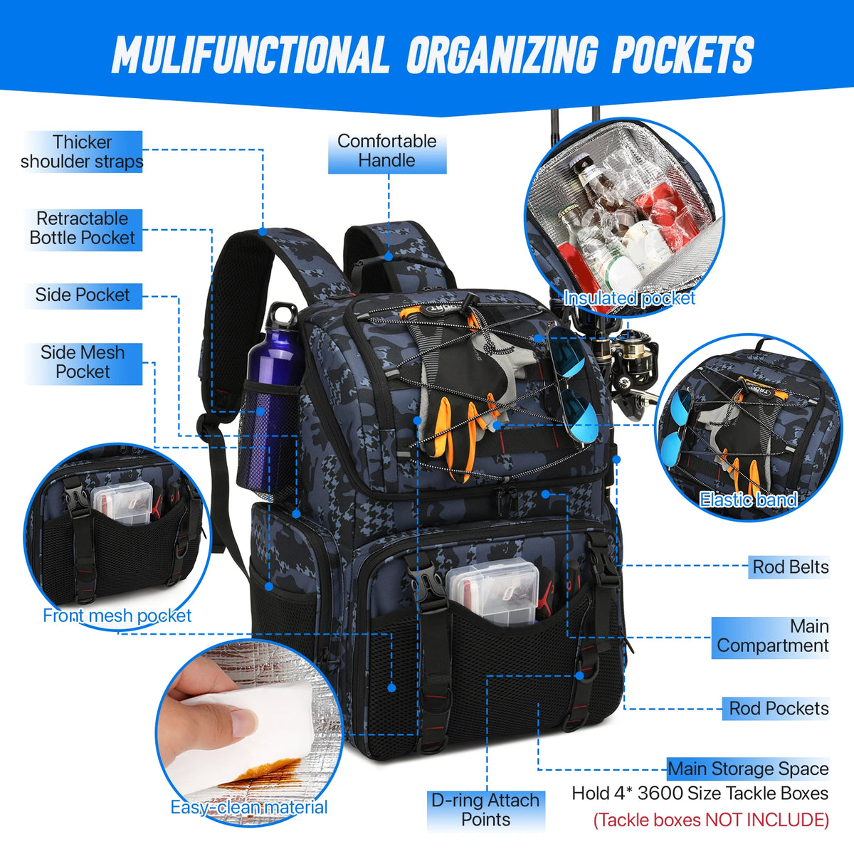 Fishing Backpack 45L Cooler Fishing Tackle Storage Bag