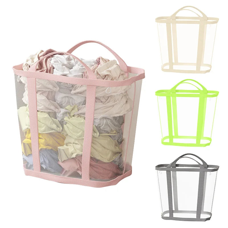 Nylon Mesh Laundry Basket Portable Dirty Clothes Organizer