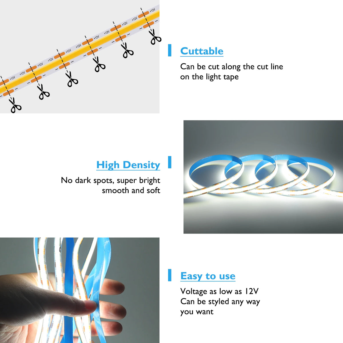 DC12V 24V COB LED Strip Light 480 528LEDs/m High Density