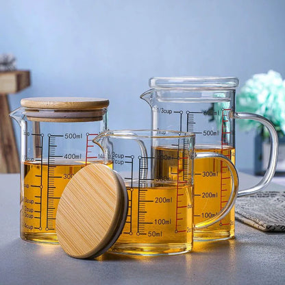 Heat-resistant Glass Measuring Cup With Wood Lid