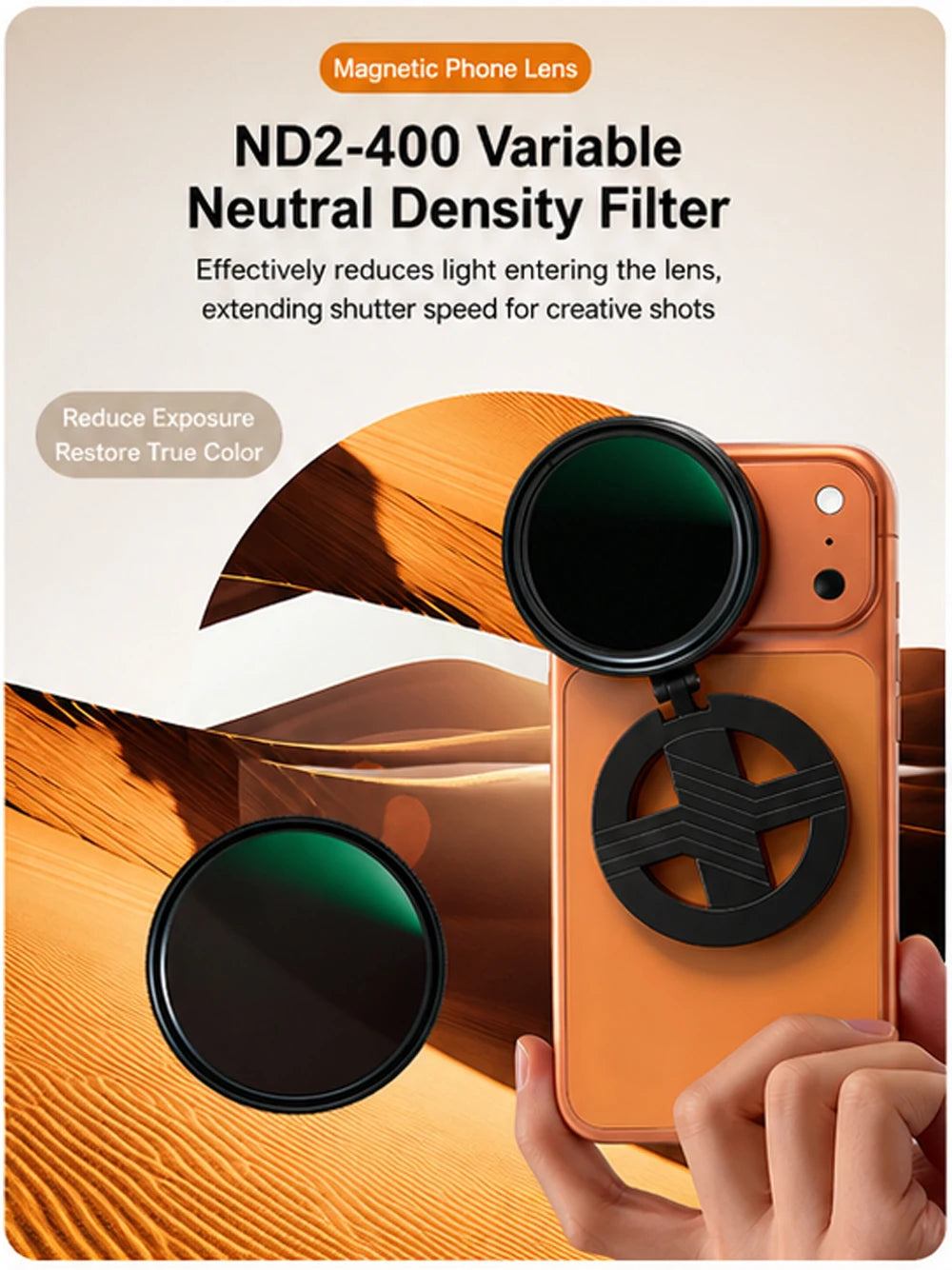 Magnetic ND Filter for Phone Adjustable Camera Lens Clip