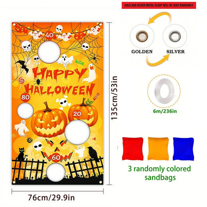 Halloween Bean Bag Toss Game Banner Pumpkin Bat Skull