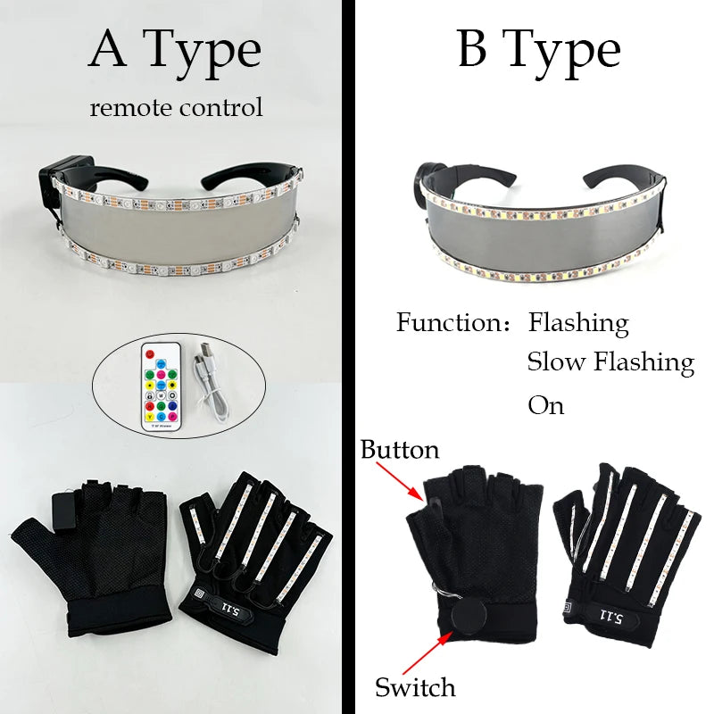 1set Luminous Glowing Glasses and Gloves Remote Control