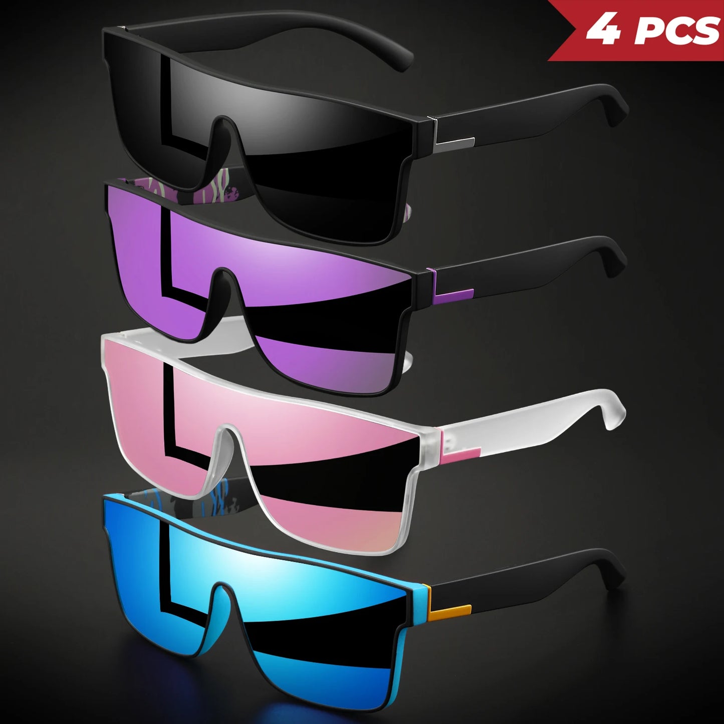 4PCS Classic Colorful Square Sports Sunglasses