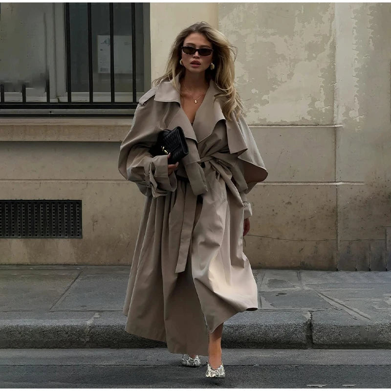 Casual Solid Long Trench Coat Women Stand Collar