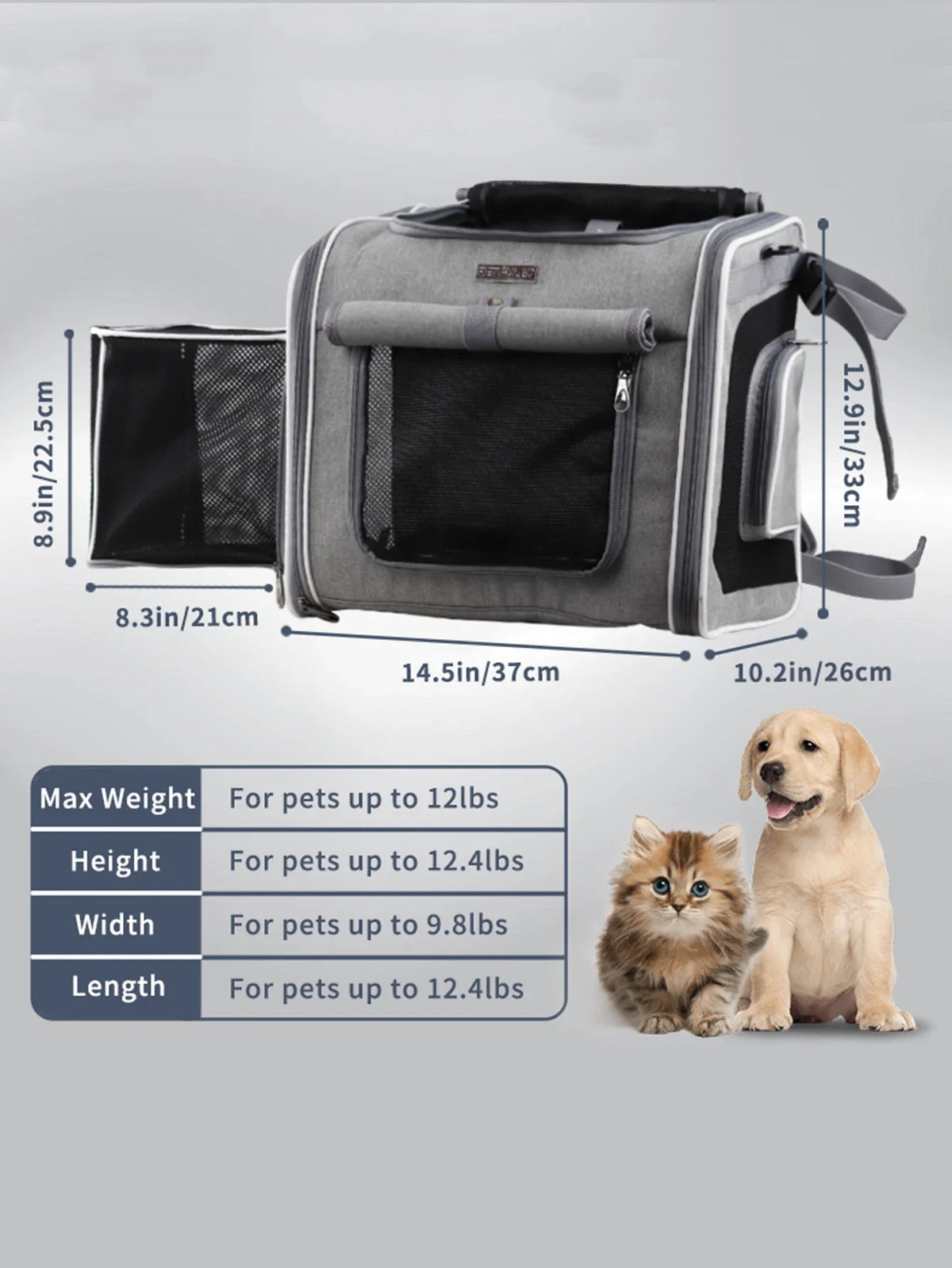 Dog or Cat Bike Basket, Expandable Soft Sided Pet Carrier Backpack with 4 Open Doors
