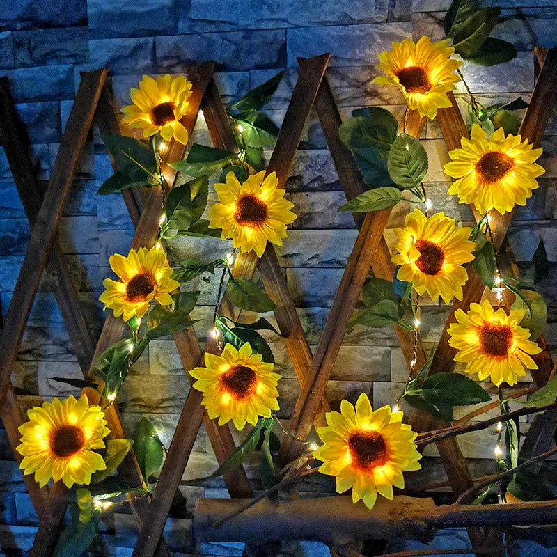 Solar Powered Sunflower Rose String Lights Artificial