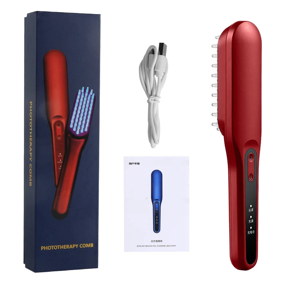 Electric Vibration Massage Comb Blue and Red Light