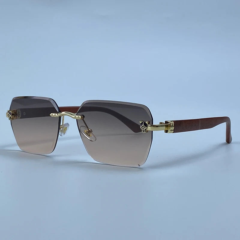 Square Rimless Photochromic Sunglasses Men Vintage