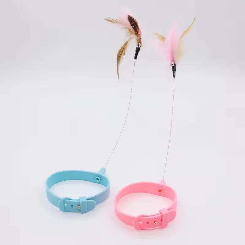 360 Degree Rotating Cat Teaser Wand with Feather Bell Wire