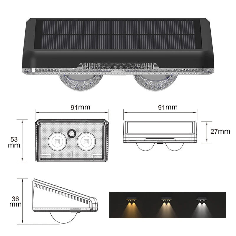 Solar Powered LED Fence Lights Outdoor Waterproof Wall Lamp