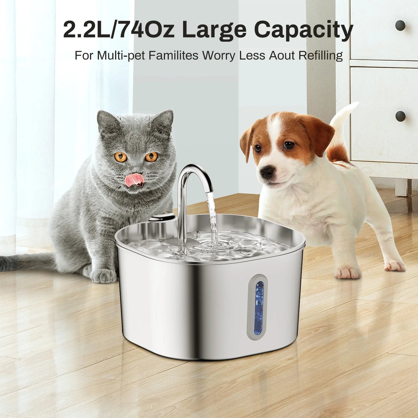Automatic Cat Water Fountain Square Stainless Steel