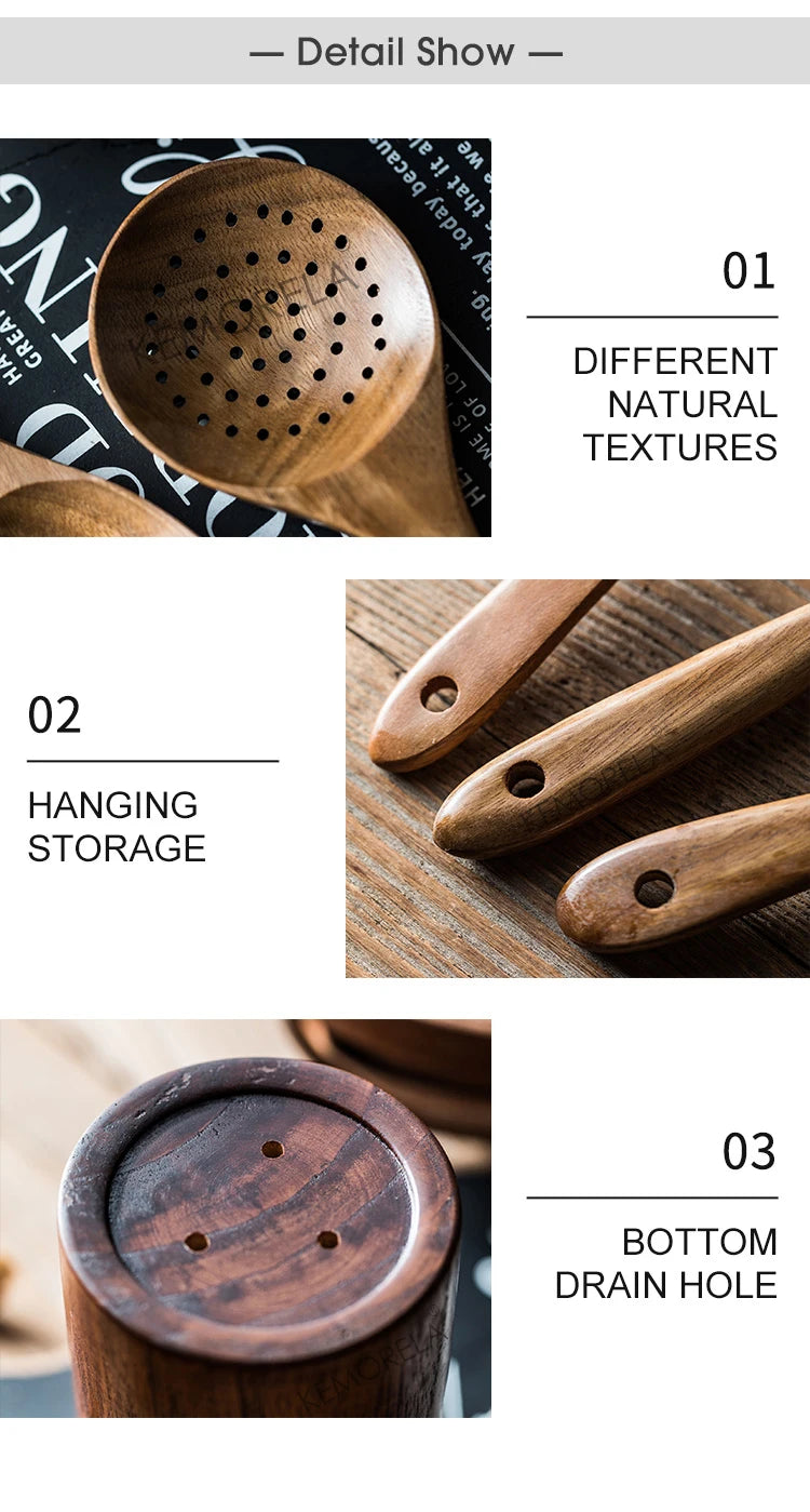 Wooden Spoons For Cooking, Wooden Utensils Set
