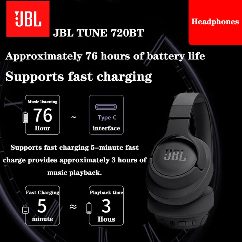 JBL TUNE 720BT Original Authentic Wireless Bluetooth Over-ear Style