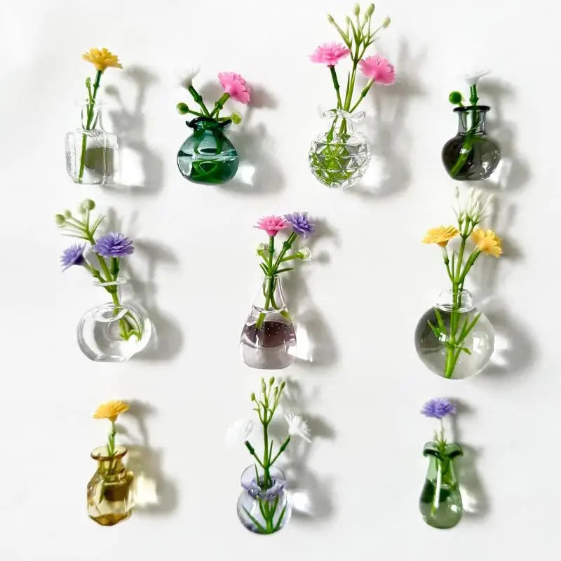 Magnetic Glass Vase Set - Mini Plant Pot Magnets for Refrigerator