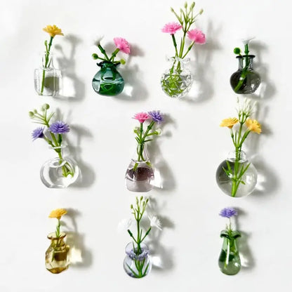 Magnetic Glass Vase Set - Mini Plant Pot Magnets for Refrigerator