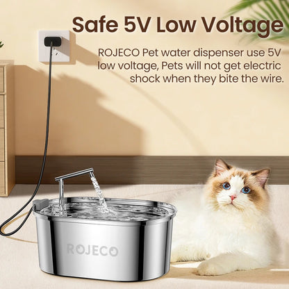 ROJECO Stainless Steel Cat Water Fountain Automatic Cat Drinker