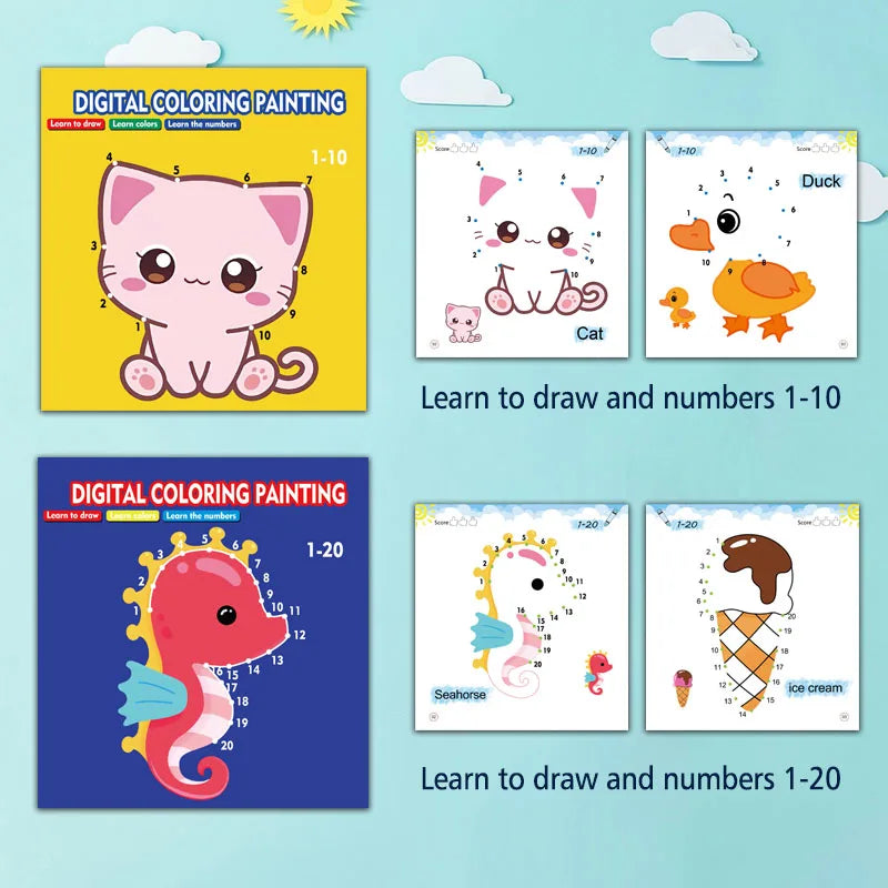 Line drawing, children's doodle books, learning numbers