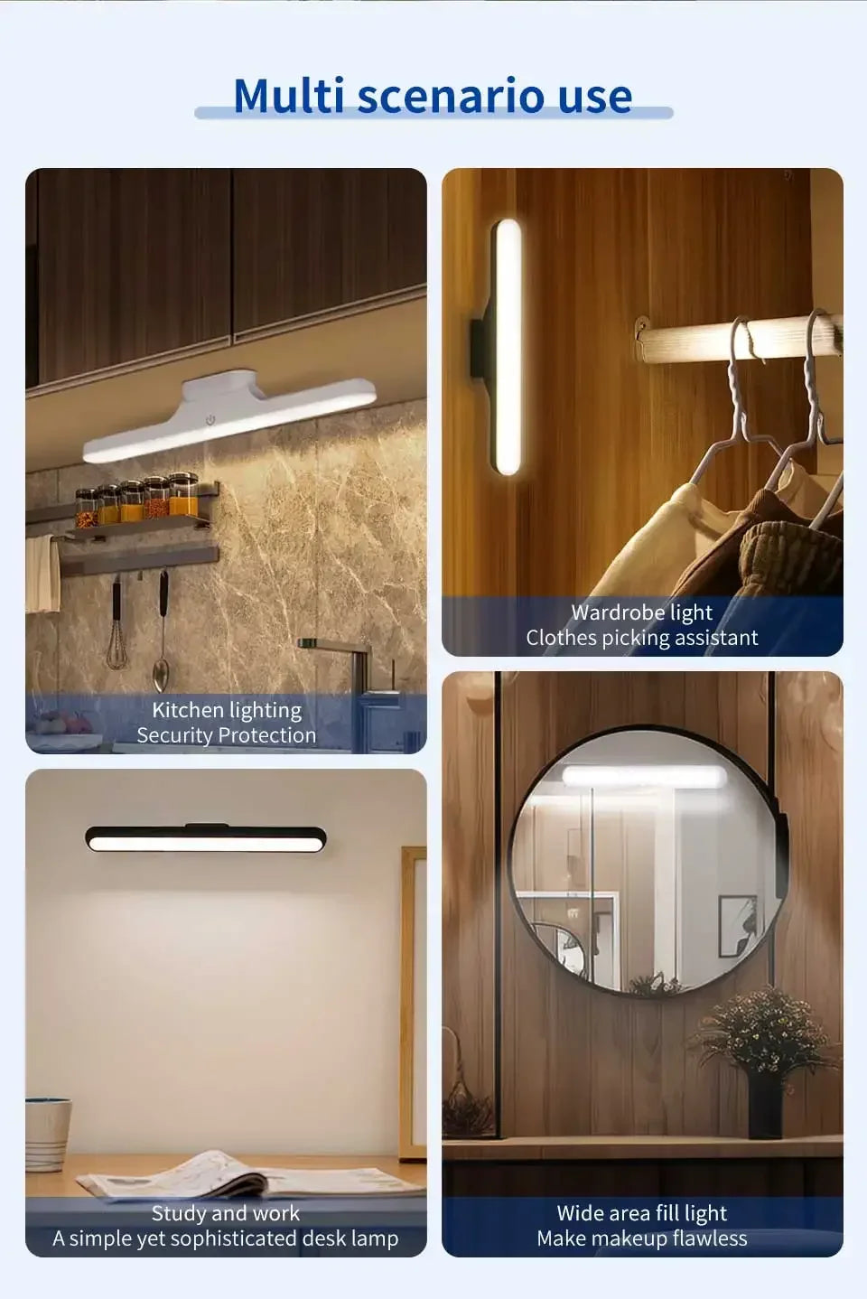 Rechargeable LED Magnetic Mirror Light Dimmable Eye-Protection