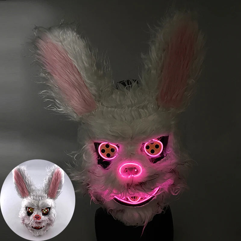LED Bloody Rabbit Mask Glowing Killer Black Bear Mask Halloween