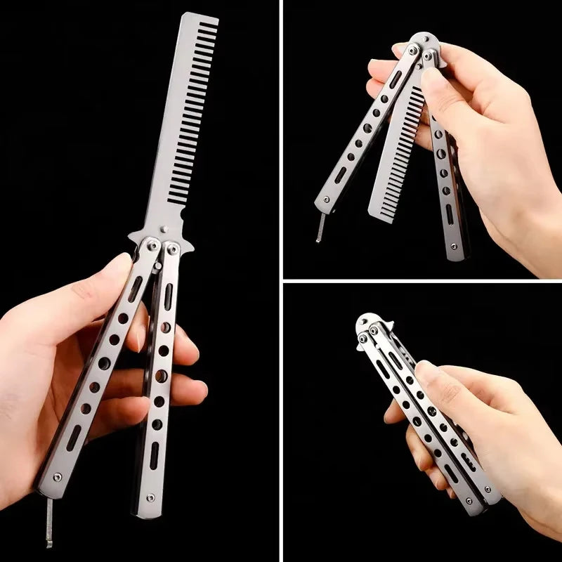 Foldable Comb Stainless Steel Butterfly Knife Comb Beard Moustache
