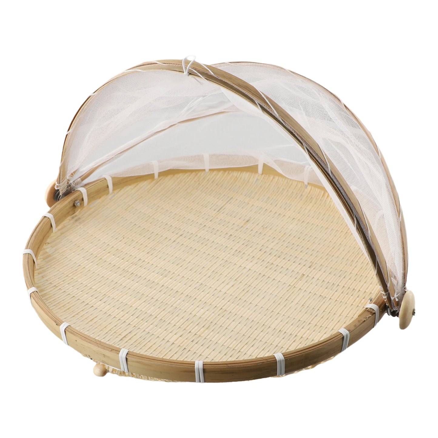 Handmade Bamboo Basket With Net Mesh Cover Kitchen Bread