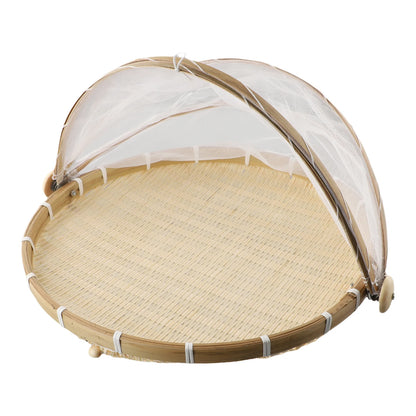 Handmade Bamboo Basket With Net Mesh Cover Kitchen Bread