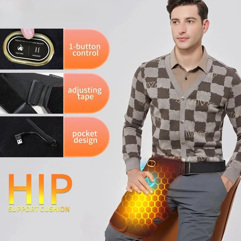 Cordless Heated Hip Support Brace with Massager Relief