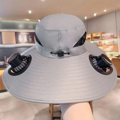 Large Size Quick Dry Bucket Hat With Solar Powered Fan USB Charging