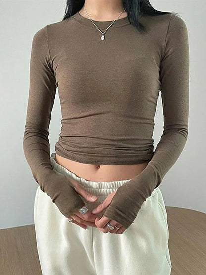 Women Casual Slim Fit Long Sleeve O-Neck T-shirts