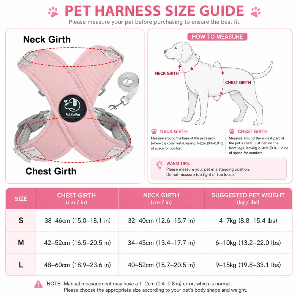 Dog Harness Leash Set Reflective Adjustable Pet Vest Harness