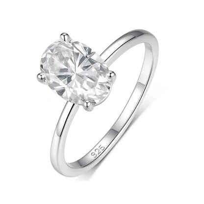 Classic S925 Sterling Silver Oval Moissanite Ring Fine Jewelry
