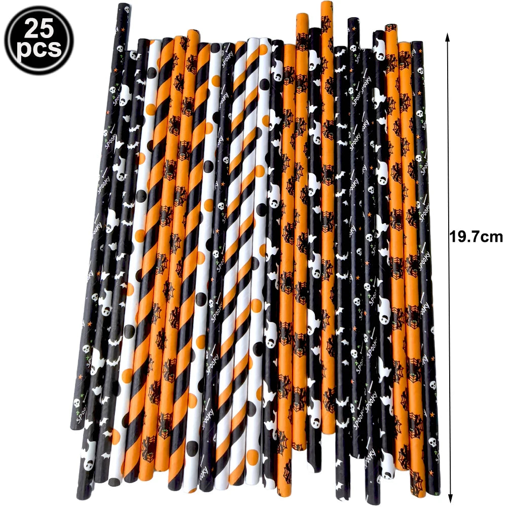 25/50/100pcs Halloween Theme Disposable Paper Straws