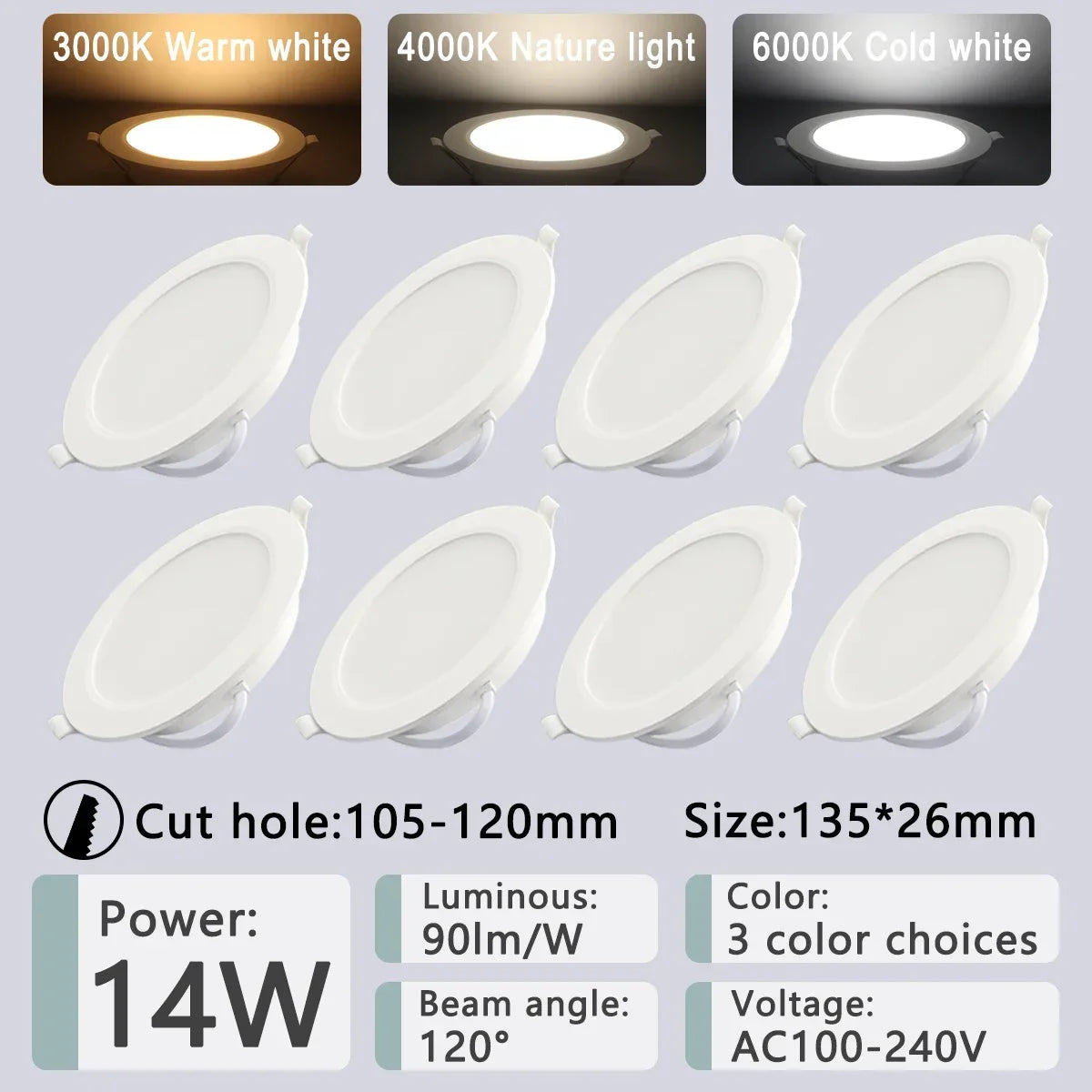 8Pack Round Led Panel Light Recessed Led Downlight Lighting