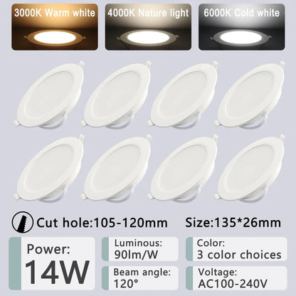 8Pack Round Led Panel Light Recessed Led Downlight Lighting