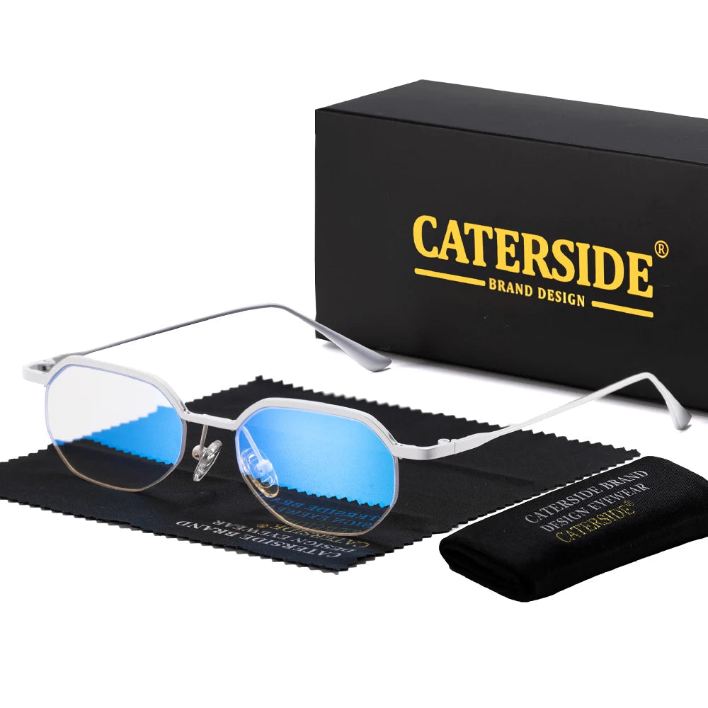 Retro Polygon Sunglasses Men Metal Semi Rimless