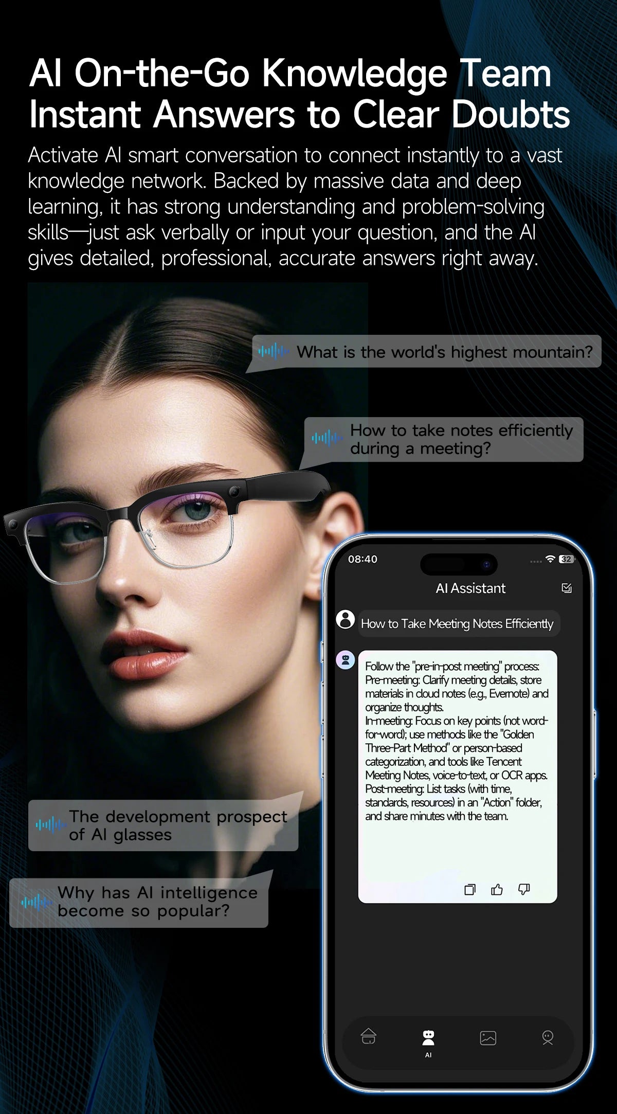 New Men Smart AI Glasses 4K HD 800MP Camera Chat GPT