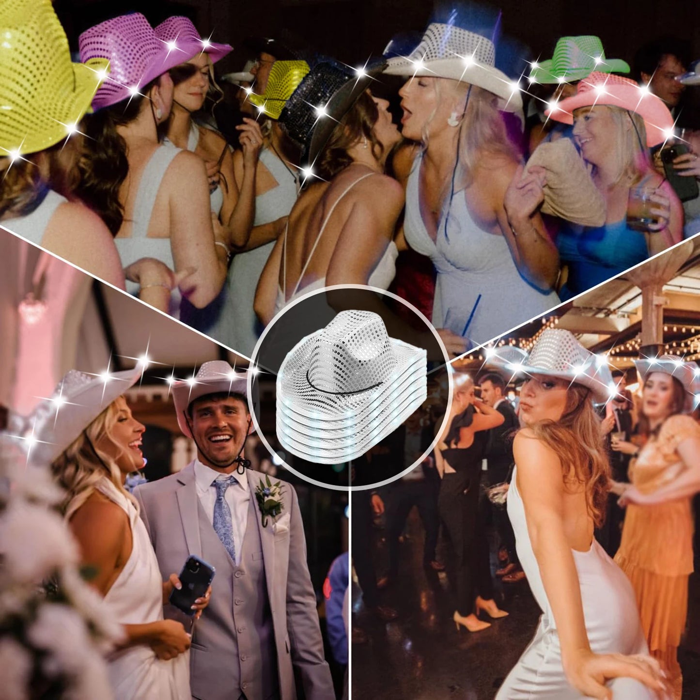 LED Cowboy Hats Bulk for Wedding Lighting up Party Hats