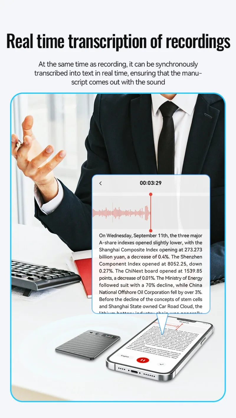 8-256GB AI Voice Recorder with Display Screen Real-Time Transcription