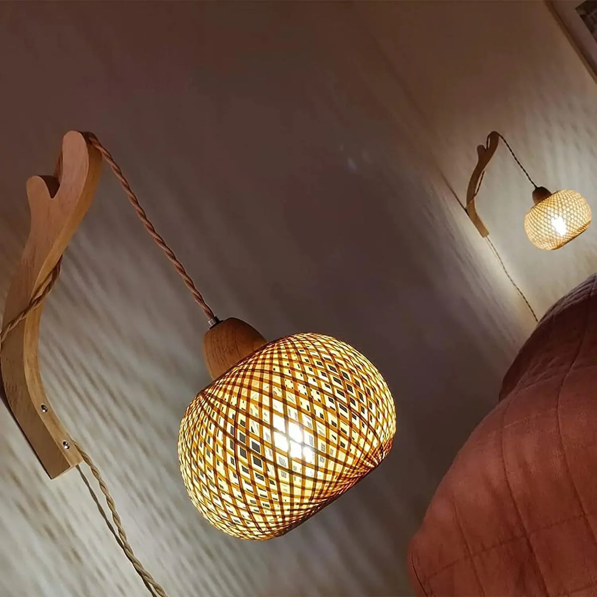 Bamboo Lantern Wall Lamp Natural Rattan Wicker E27 Chandeliers
