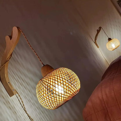 Bamboo Lantern Wall Lamp Natural Rattan Wicker E27 Chandeliers