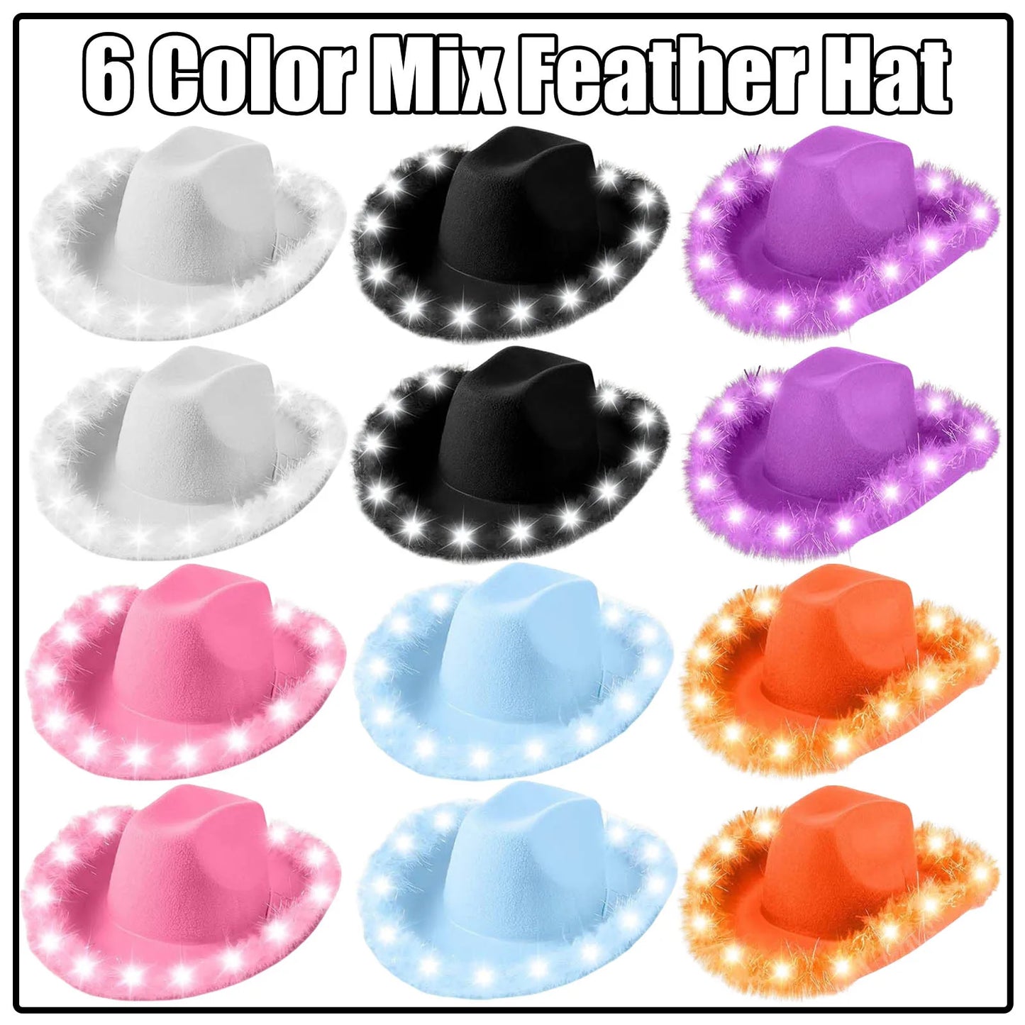 LED Cowboy Hats Wedding Hats Bulk Light up Cowboy Hats